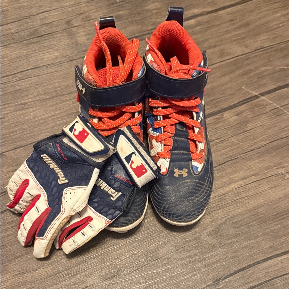 Under Armour Kids Navy and Red High-Top Cleats